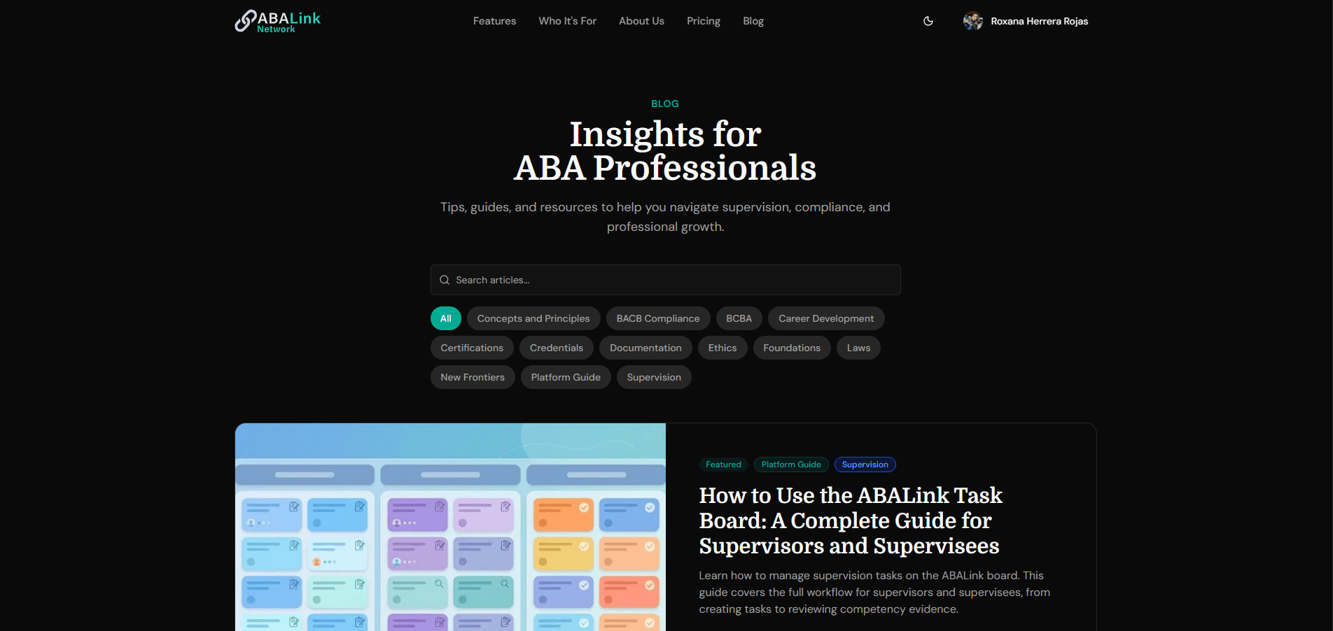 ABALink enterprise administration dashboard