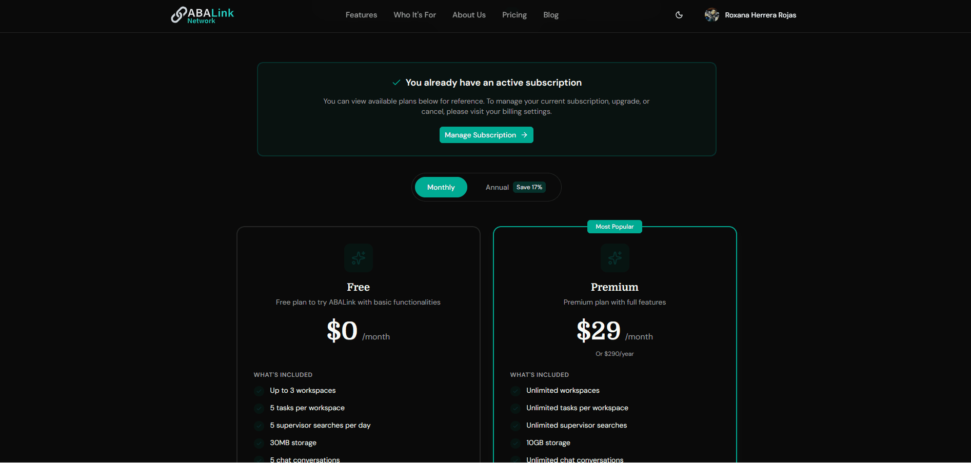 ABALink modular CRUD management screen